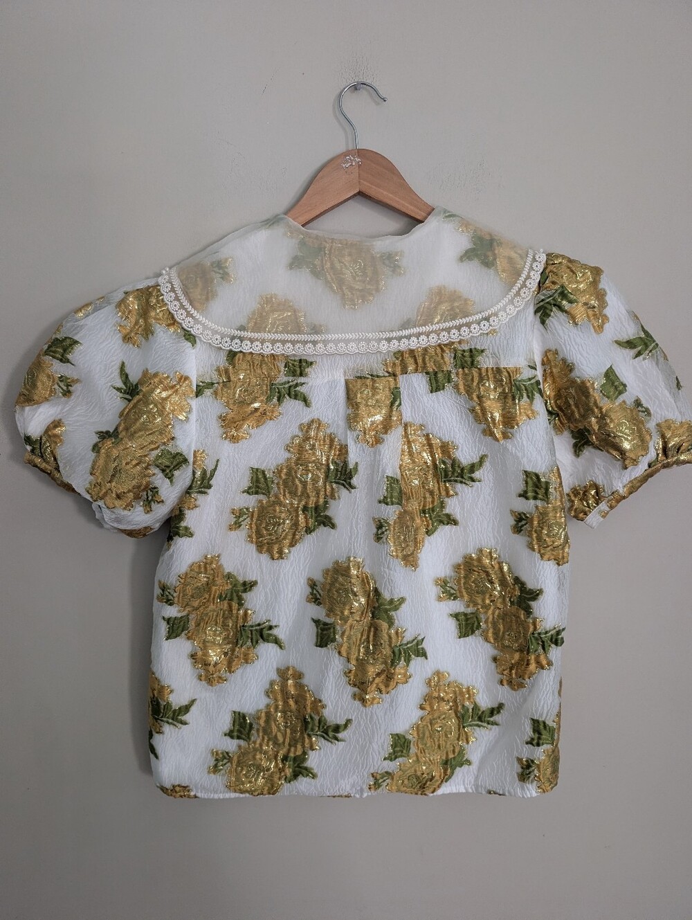 Sister Jane Dream Floral Jacquard White Gold Blouse Size S - Picture 12 of 12